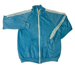 Vtg Blue Warm Up Track Jacket Mens Large Made in USA Athletic Stripes 80s‎ 90s